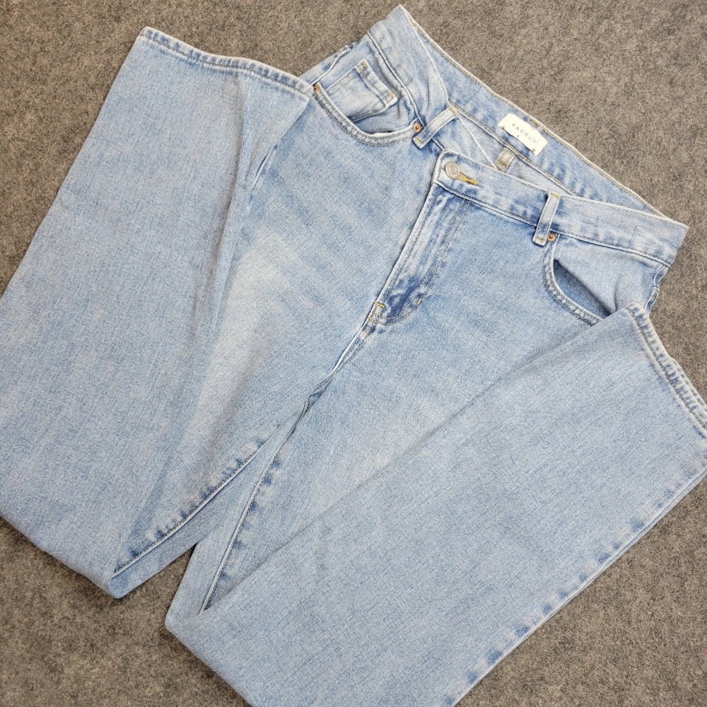 Pacsun Jeans Womens 27 Blue Denim Faded Crossover Waistband Dad Straight Leg